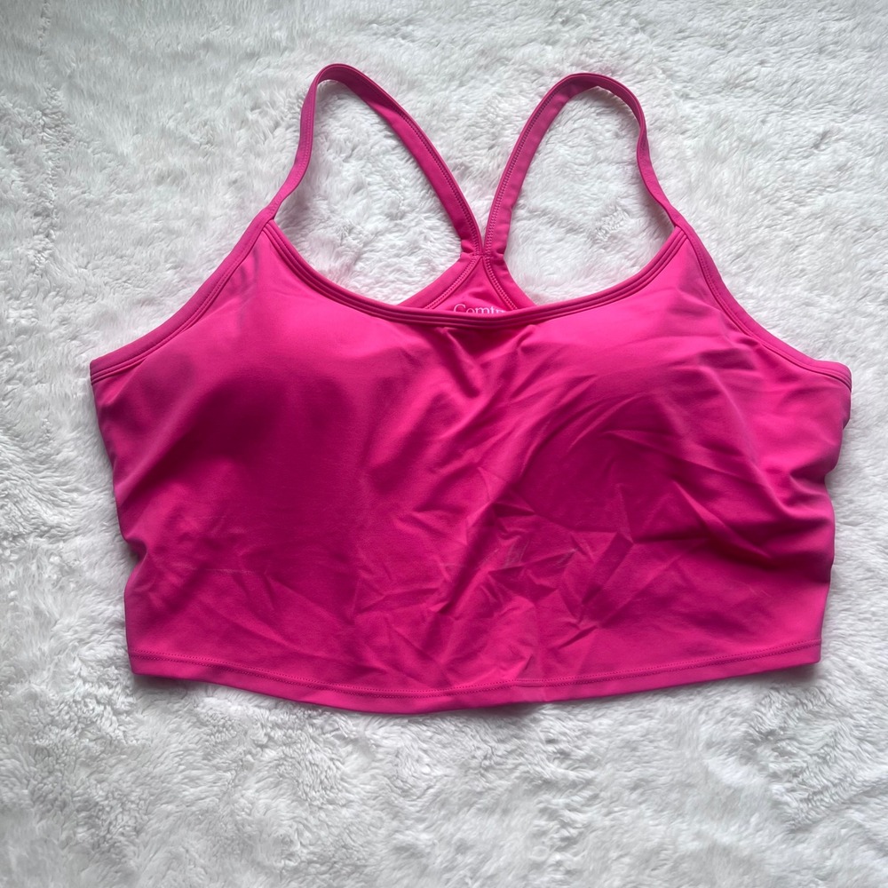 Comfrt Womens XXL Hot Pink Racerback Athletic Crop Top Built-in Bra Tank NWOT